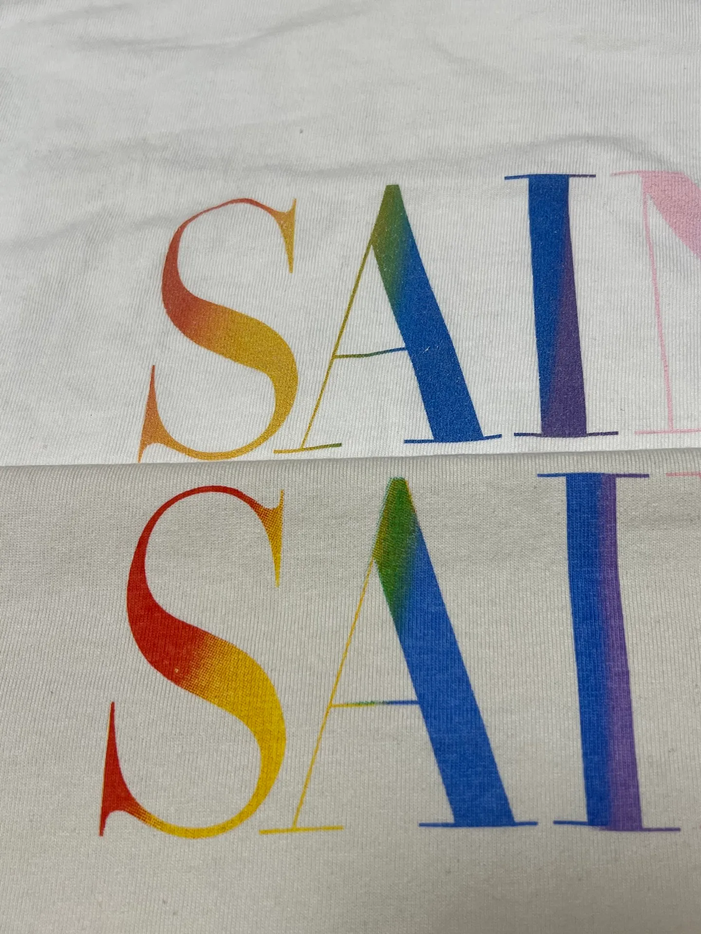 Printing proofing SAINT M×××××x RAINBOW SAINT SS TEE/WHT Rainbow SAINT LOGO/666 YEARS printed short sleeves off-white S-XL